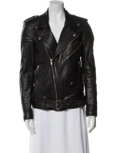 Pre-owned Blk Dnm Leather Biker Jacket In Black