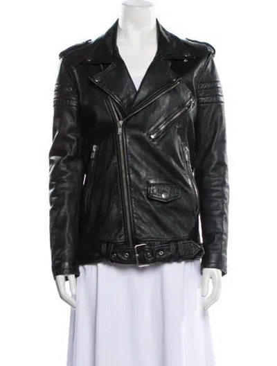 Pre-owned Blk Dnm Leather Biker Jacket In Black