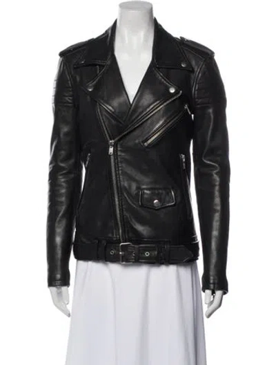 Pre-owned Blk Dnm Leather Biker Jacket In Black