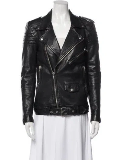 Pre-owned Blk Dnm Leather Biker Jacket In Black