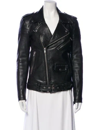 Pre-owned Blk Dnm Leather Biker Jacket In Black