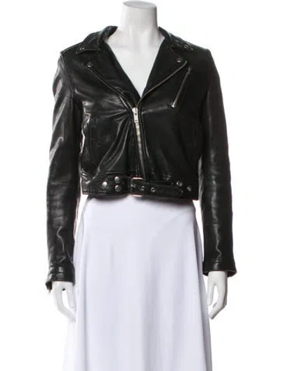 Pre-owned Blk Dnm Leather Biker Jacket In Black