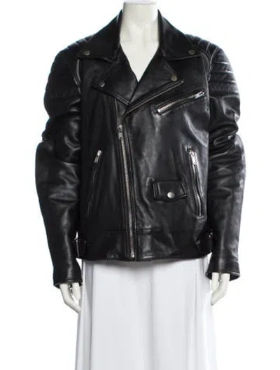 Pre-owned Blk Dnm Leather Biker Jacket In Black