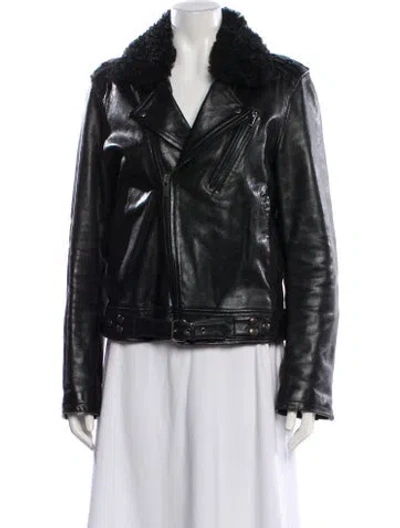 Pre-owned Blk Dnm Leather Biker Jacket In Black