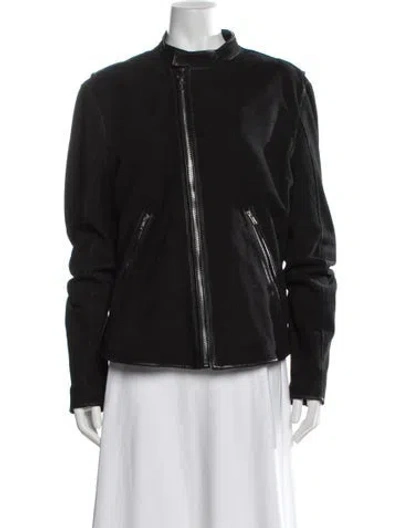 Pre-owned Blk Dnm Leather Biker Jacket In Black