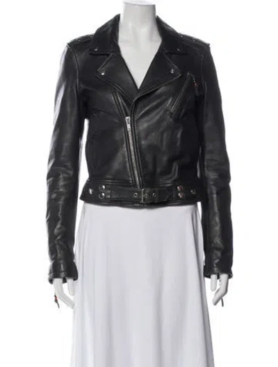 Pre-owned Blk Dnm Leather Biker Jacket In Black