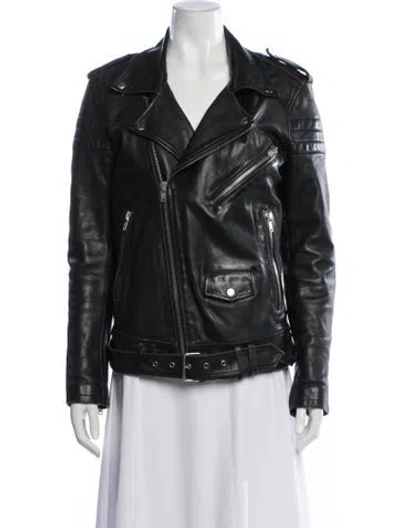 Pre-owned Blk Dnm Leather Biker Jacket In Black