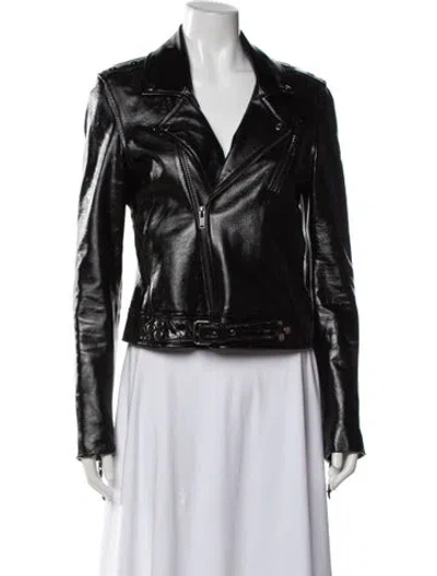 Pre-owned Blk Dnm Leather Biker Jacket In Black
