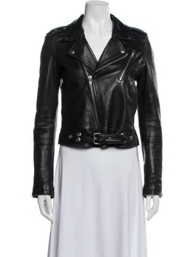 Pre-owned Blk Dnm Leather Biker Jacket In Black