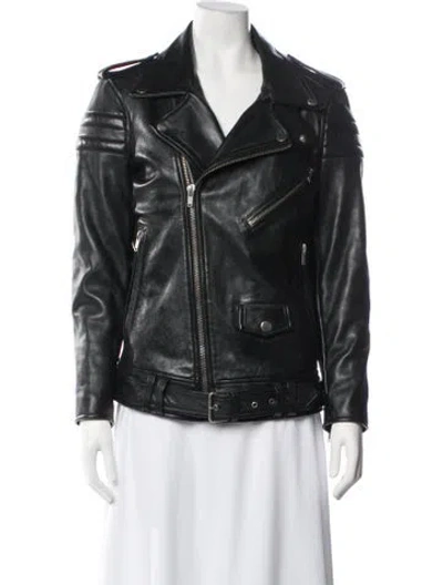 Pre-owned Blk Dnm Leather Biker Jacket In Black