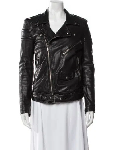 Pre-owned Blk Dnm Leather Biker Jacket In Black