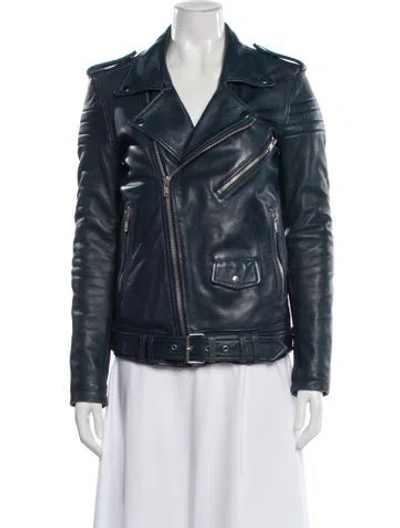 Pre-owned Blk Dnm Leather Biker Jacket In Blue
