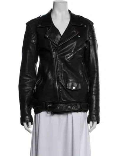 Pre-owned Blk Dnm Leather Biker Jacket In Blue
