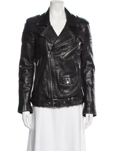 Pre-owned Blk Dnm Leather Biker Jacket In Gray