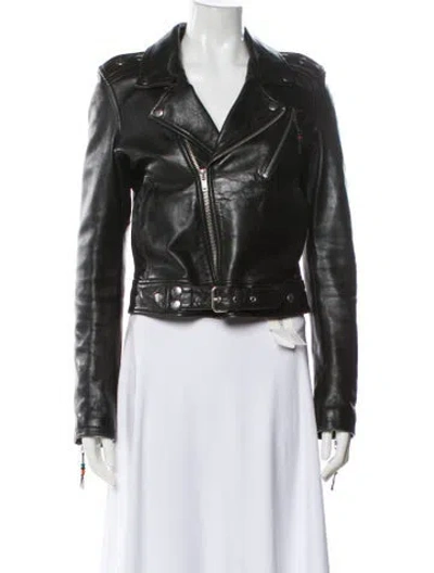 Pre-owned Blk Dnm Leather Biker Jacket In Green