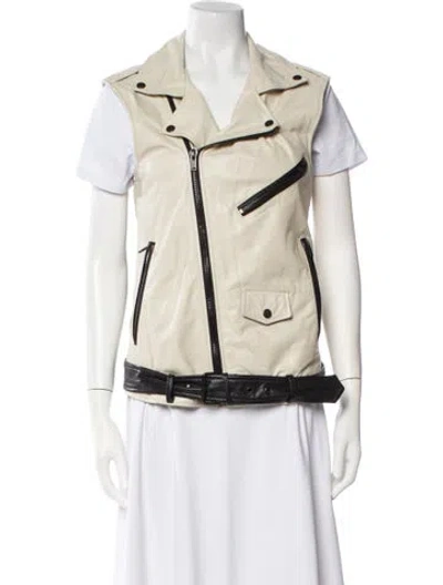 Pre-owned Blk Dnm Leather Biker Jacket In White