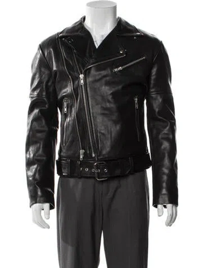 Pre-owned Blk Dnm Leather Moto Jacket In Black