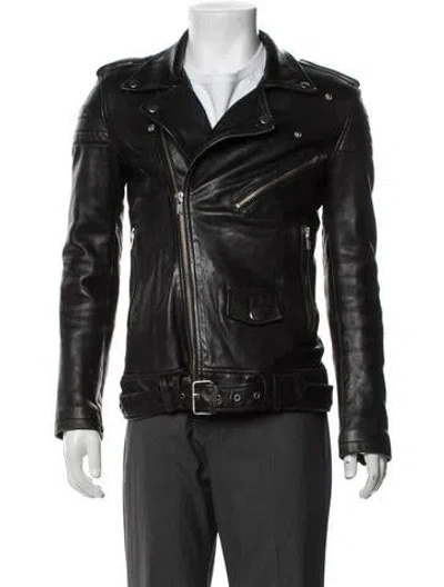 Pre-owned Blk Dnm Leather Moto Jacket In Blue