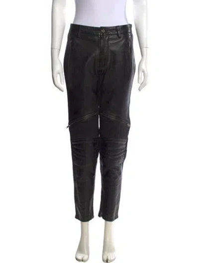 Pre-owned Blk Dnm Leather Straight Leg Pants In Black