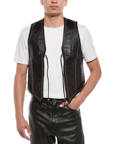 Blk Dnm Leather Vest In Black