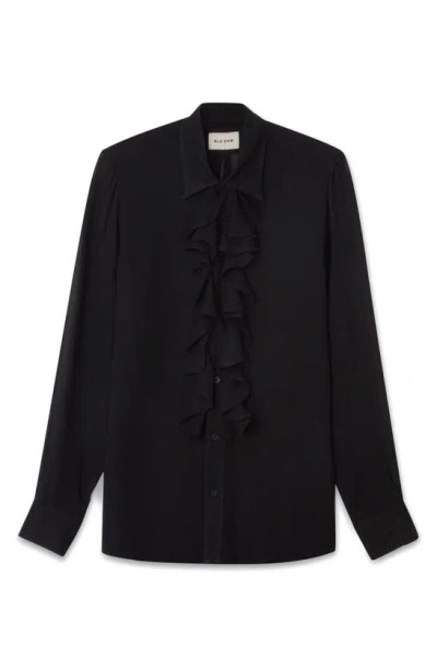 Blk Dnm Ruffle Front Button-up Shirt In Black