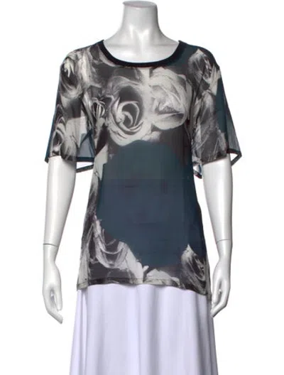 Pre-owned Blk Dnm Silk Floral Print Top In Blue