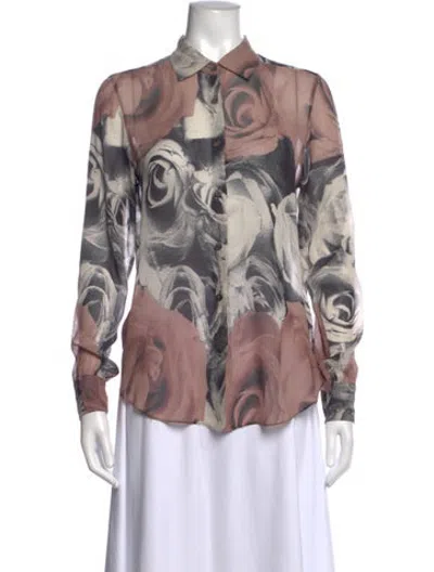 Pre-owned Blk Dnm Silk Floral Print Top In Neutrals