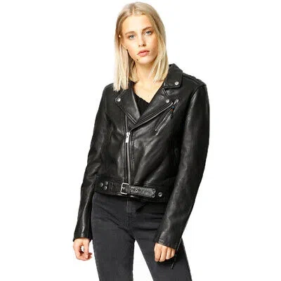 Pre-owned Blk Dnm Women's Black Leather Jacket 1 Wkl201