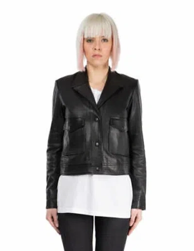 Pre-owned Blk Dnm Women's Black Leather Jacket 56 Wkl20802