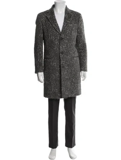 Pre-owned Blk Dnm Wool Animal Print Overcoat In Gray