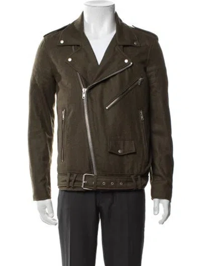 Pre-owned Blk Dnm Wool Moto Jacket In Green