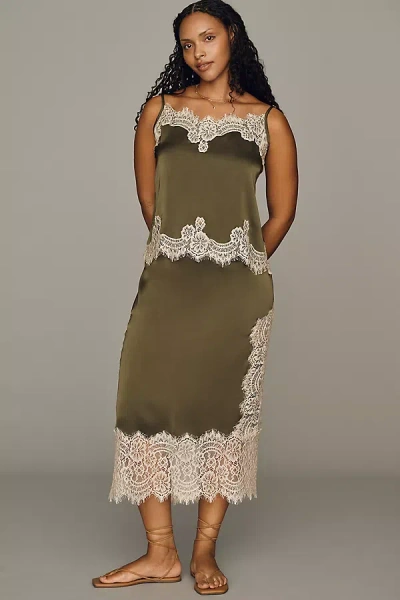 Bl-nk Cinzia Laced Satin Midi Skirt In Green