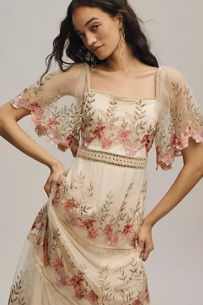 Bl-nk Emryn Embroidered Square-neck Midi Dress In Yellow