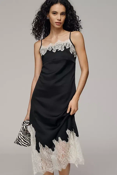 Bl-nk Lace-trim Midi Slip Dress In Black