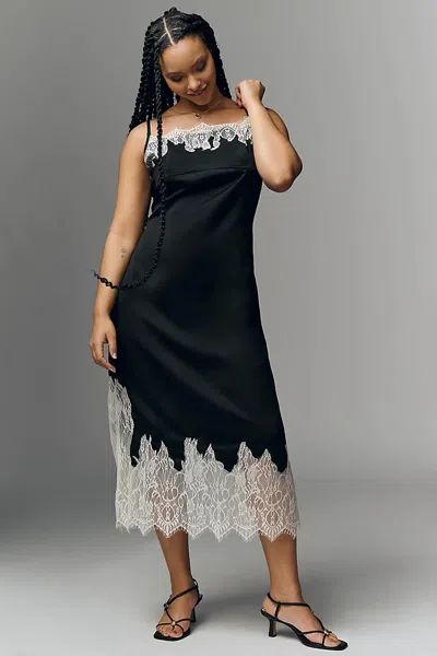 Bl-nk Lace-trim Midi Slip Dress In Black