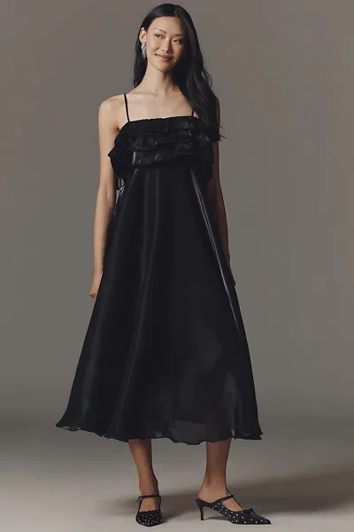 Bl-nk Manouk Smocked Midi Dress In Black