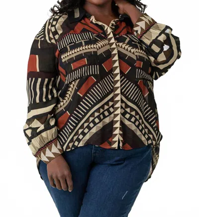 -bl^nk- Sanna Long Sleeve Shirt - Plus In Aztec Print In Black