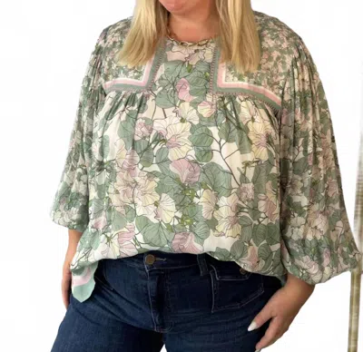 Bl-nk Tiara Top - Plus In Mint Flower In Multi