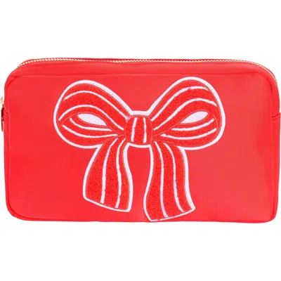 Bloc Bags Medium Bow Cosmetics Bag In Red/red Stripe