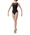 Bloch Mirella Chevron Mesh Back Leotard In Black In Black