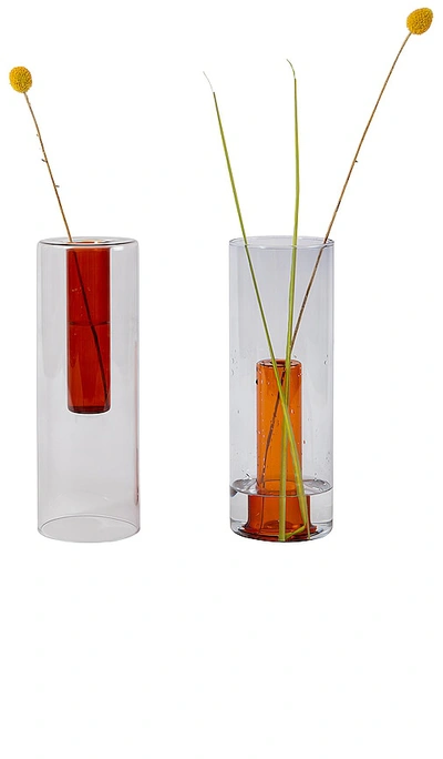 Block Design Large Reversible Glass Vase In Grey & Orange