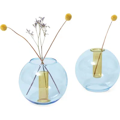 Block Design Set Of 2 Medium Bubble Vases In Blue