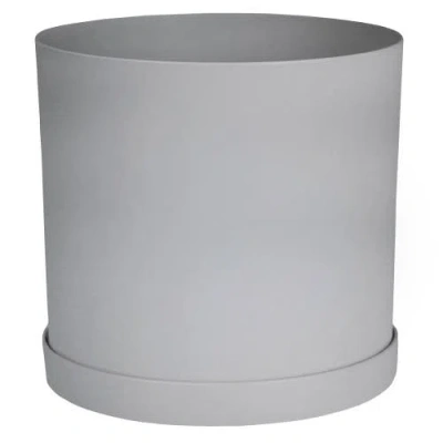 Bloem 12 Inch Mathers Round Planter With Saucer Tray In Gray