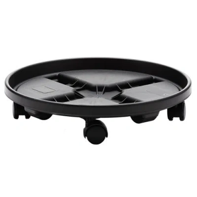 Bloem 12 Inch Round Planter Caddy With Wheels, Black