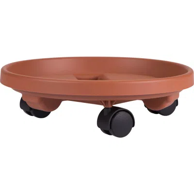 Bloem 12 Inch Round Planter Caddy With Wheels, Terra Cotta In Brown