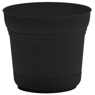 Bloem 14 Inch Saturn Round Planter With Saucer Tray, Black