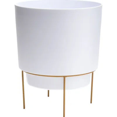Bloem Hopson 10 Inches Casper White Planter W/ Metal Gold Stand