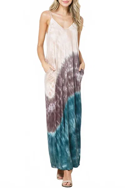 Bloidy Tie Dyed Stretch Modal Jersey Maxi Dress In Teal/nude In Multi
