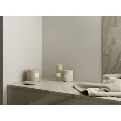 Blomus Frabli Scented Candle W/travertine Container - Large - Cotton Island Fragrance In Cream
