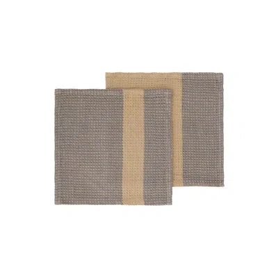 Blomus Gano Organic Cotton 2 Piece Dish Towel Set In Steel Gray,tan